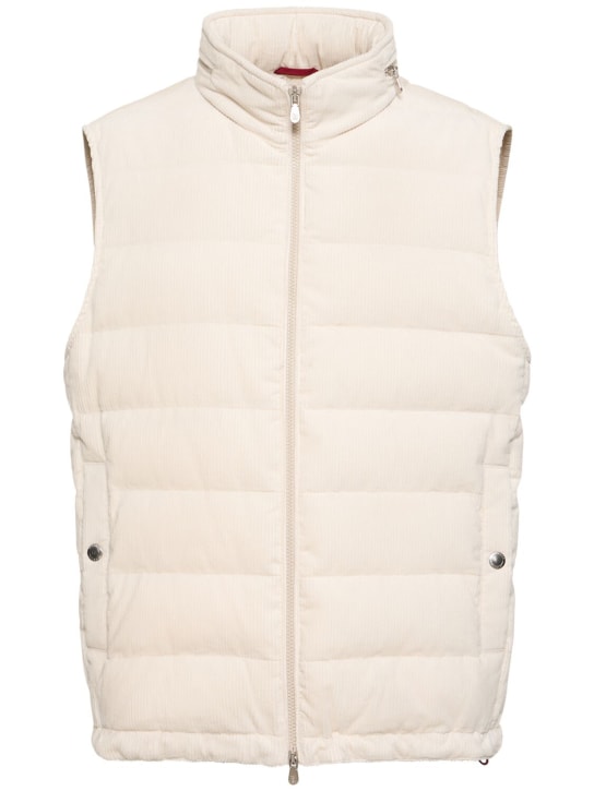 Brunello Cucinelli: Corduroy velvet padded vest - White - men_0 | Luisa Via Roma