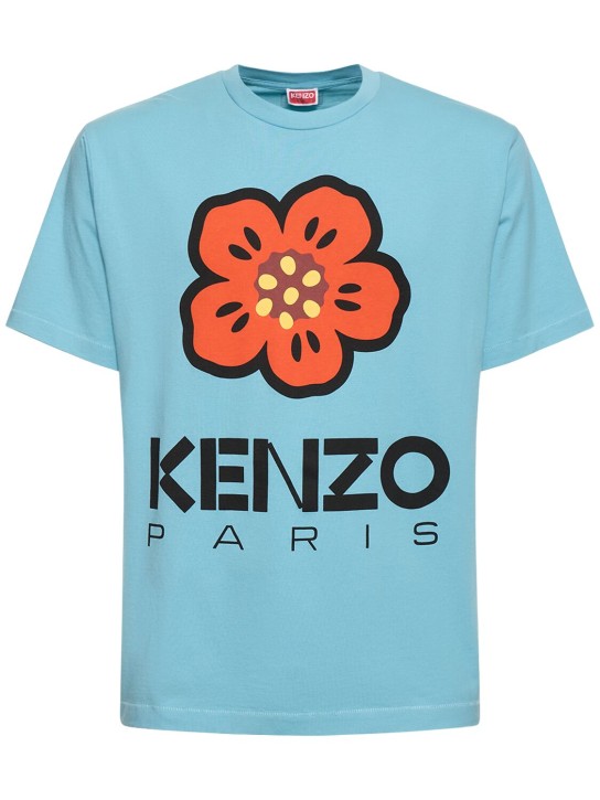 Kenzo Paris: Camiseta de jersey estampada - Cyan - men_0 | Luisa Via Roma