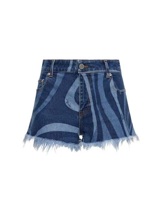 Pucci: Shorts cortos de denim estampado - Azul Denim - women_0 | Luisa Via Roma