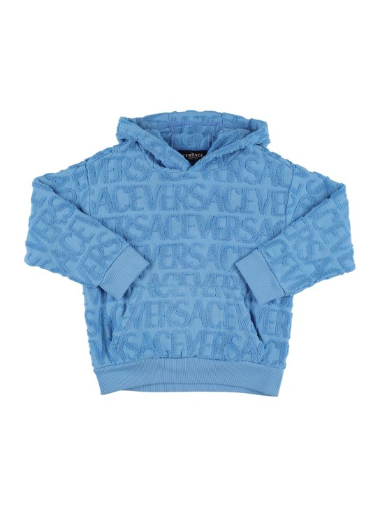 Versace: 코튼 로고 스웻 셔츠 - 블루 - kids-boys_0 | Luisa Via Roma
