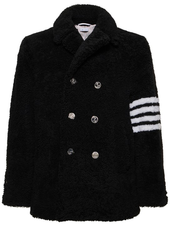 Thom Browne: Unconstructed shearling peacoat - Black - men_0 | Luisa Via Roma