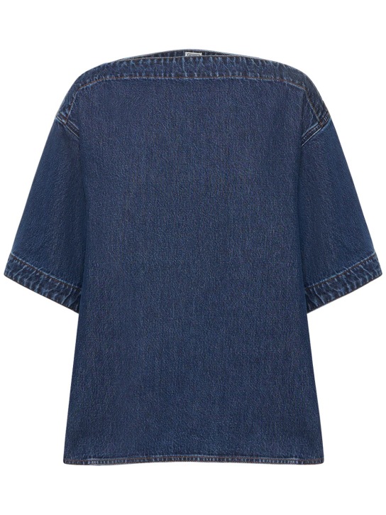 Toteme: Dart neck organic cotton denim top - Blue - women_0 | Luisa Via Roma