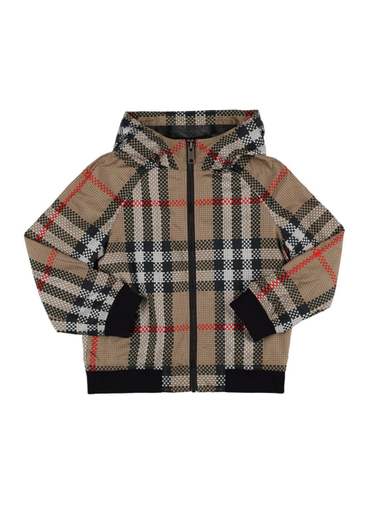 Burberry: Check print nylon jacket - Beige - kids-boys_0 | Luisa Via Roma
