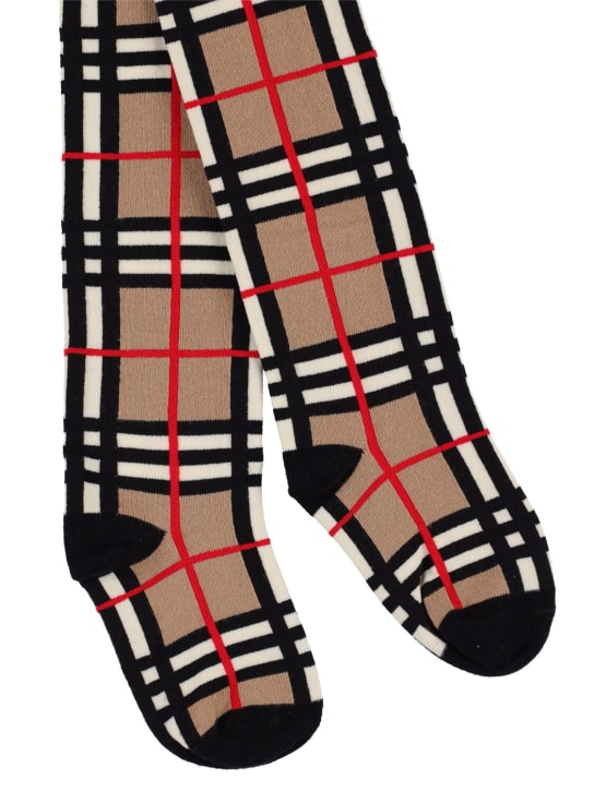 Burberry: Check print intarsia cotton blend tights - Beige/Black - kids-girls_1 | Luisa Via Roma