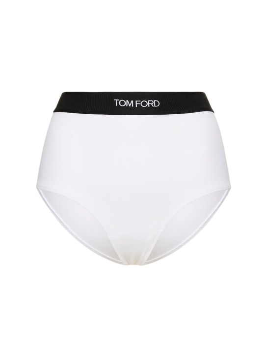 Tom Ford: Logo modal jersey high rise briefs - White - women_0 | Luisa Via Roma