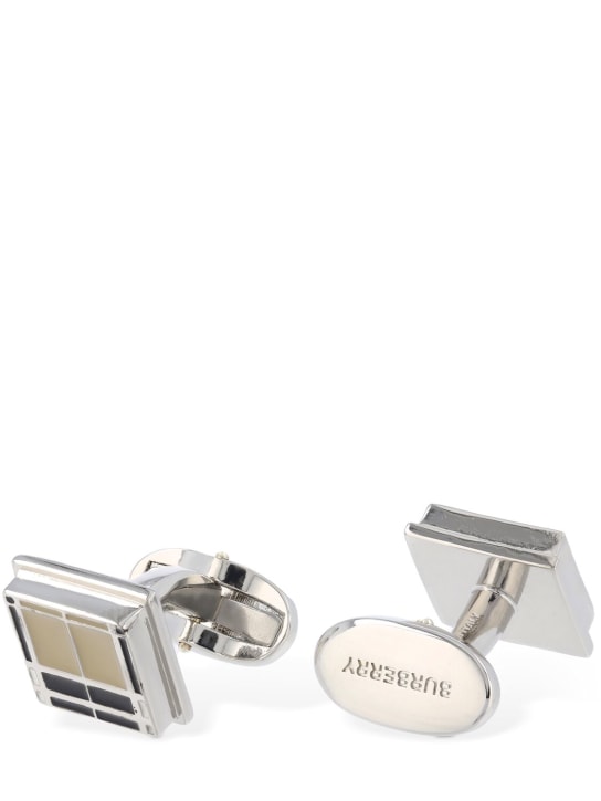 Burberry: Archive Beige Check enamel cufflinks - Multi/Silver - men_0 | Luisa Via Roma