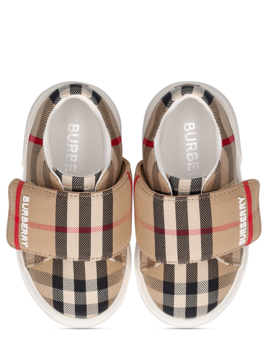 Burberry: Sneakers à scratch en cuir à carreaux - Beige - kids-girls_1 | Luisa Via Roma