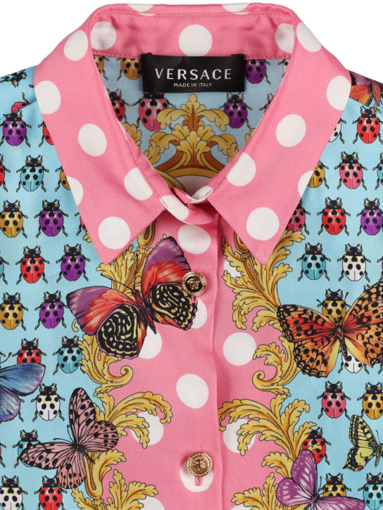 Versace: Camicia cropped in seta stampata - Multicolore - kids-girls_1 | Luisa Via Roma
