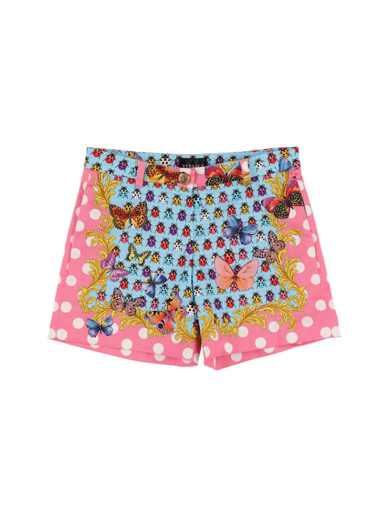 Versace: Printed cotton sweat shorts - Pembe/Renkli - kids-girls_0 | Luisa Via Roma