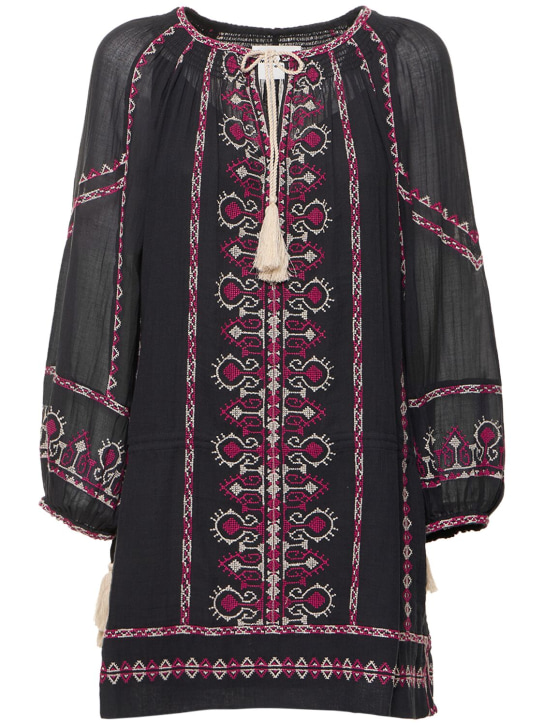 Marant Etoile: Robe courte en coton imprimé Parsley - Noir - women_0 | Luisa Via Roma