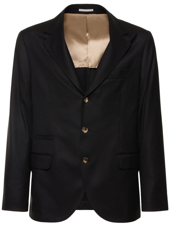 Brunello Cucinelli: Wool flannel suit jacket - Black - men_0 | Luisa Via Roma