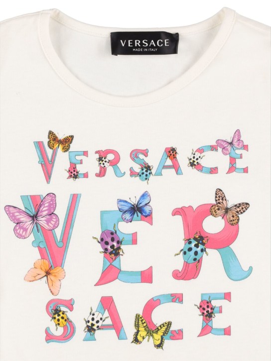 Versace: Logo棉质平纹针织T恤 - 白色 - kids-girls_1 | Luisa Via Roma