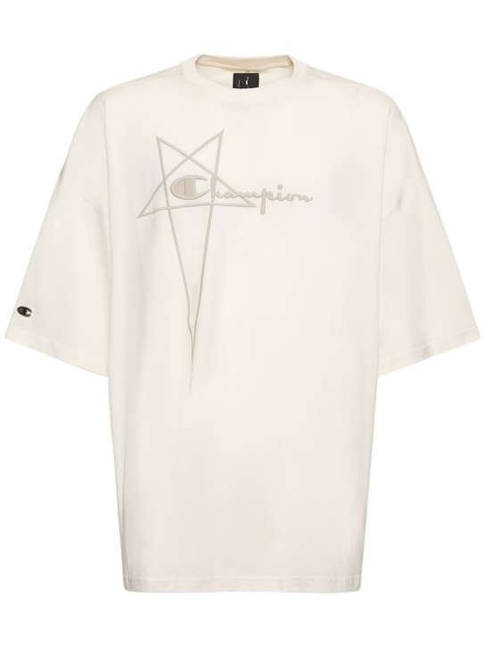 Rick Owens: T-Shirt aus Baumwolljersey „Tommy T“ - Milch - men_0 | Luisa Via Roma