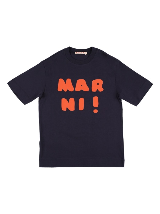 Marni Junior: Logo print cotton jersey s/s t-shirt - kids-boys_0 | Luisa Via Roma