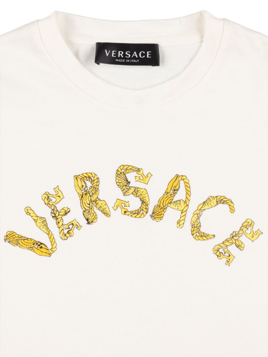 Versace: Logo棉质平纹针织T恤 - 白色 - kids-boys_1 | Luisa Via Roma