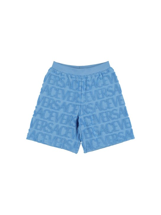 Versace: Shorts de algodón con logo - Azul - kids-boys_0 | Luisa Via Roma