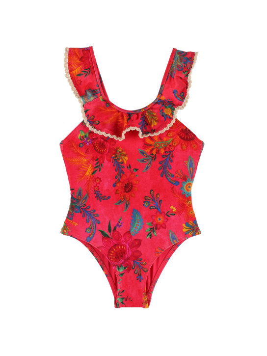 Zimmermann: Printed Lycra one piece swimsuit - Kırmızı - kids-girls_0 | Luisa Via Roma