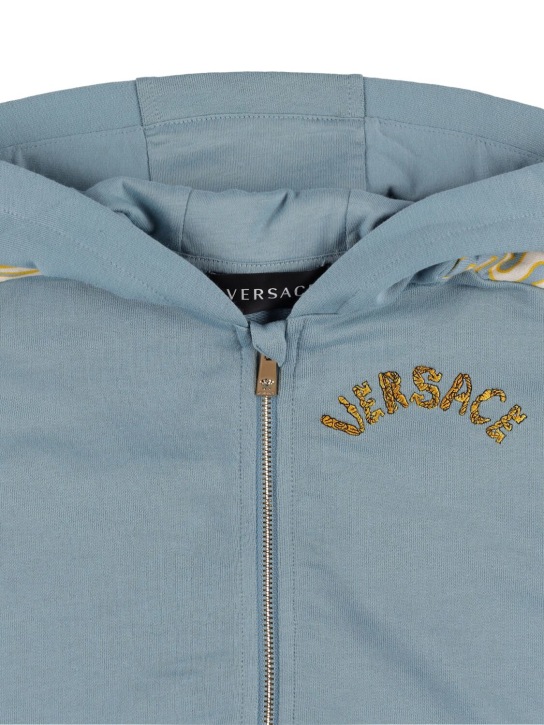 Versace: Sudadera de algodón con cremallera y capucha - Azul/Multicolor - kids-boys_1 | Luisa Via Roma