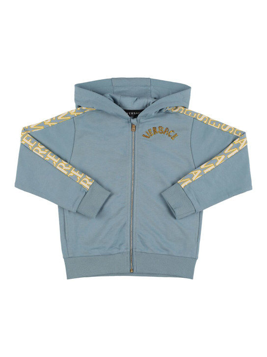 Versace: Cotton zip-up sweatshirt hoodie - Mavi/Renkli - kids-boys_0 | Luisa Via Roma
