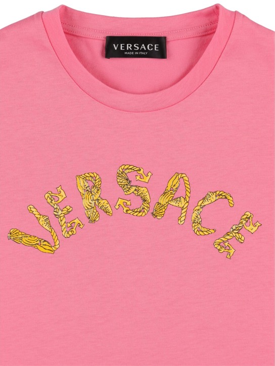 Versace: T-shirt en jersey de coton à logo - Rose - kids-girls_1 | Luisa Via Roma