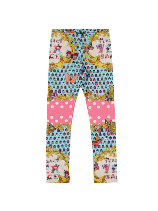 Versace: Printed cotton leggings - Multicolor - kids-girls_0 | Luisa Via Roma