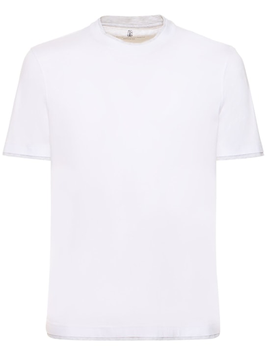 Brunello Cucinelli: T-shirt en coton à col rond - Blanc - men_0 | Luisa Via Roma
