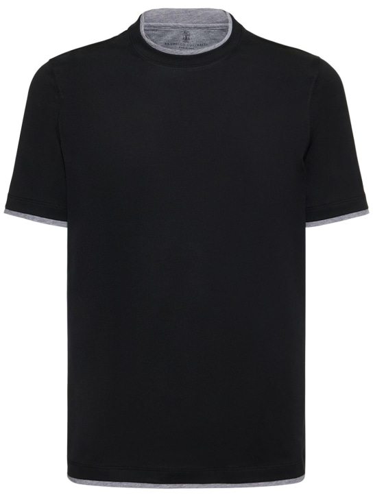 Brunello Cucinelli: Cotton crewneck t-shirt - Siyah - men_0 | Luisa Via Roma