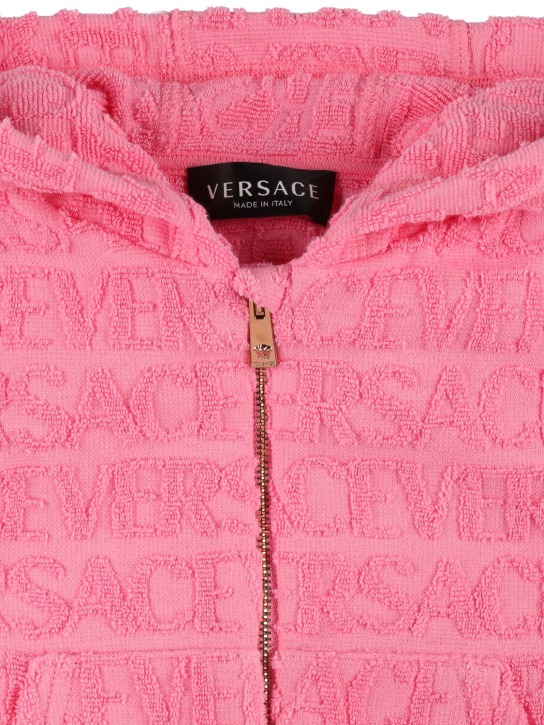 Versace: Sweat-shirt zippé en coton à capuche - Rose - kids-girls_1 | Luisa Via Roma