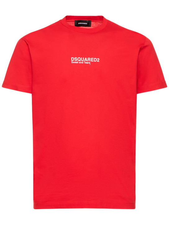Dsquared2: T-shirt en jersey de coton imprimé logo - men_0 | Luisa Via Roma