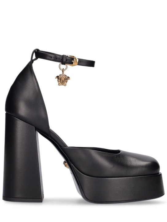 Versace: 120mm Leather platform pumps - Black - women_0 | Luisa Via Roma