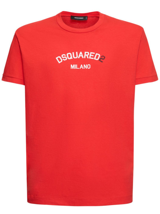 Dsquared2: T-shirt en jersey de coton à logo - men_0 | Luisa Via Roma