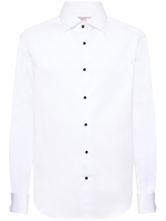 Brunello Cucinelli: 棉质礼服衬衫 - 白色 - men_0 | Luisa Via Roma