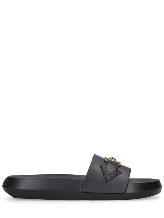 Versace: Leather slides - Siyah - women_0 | Luisa Via Roma