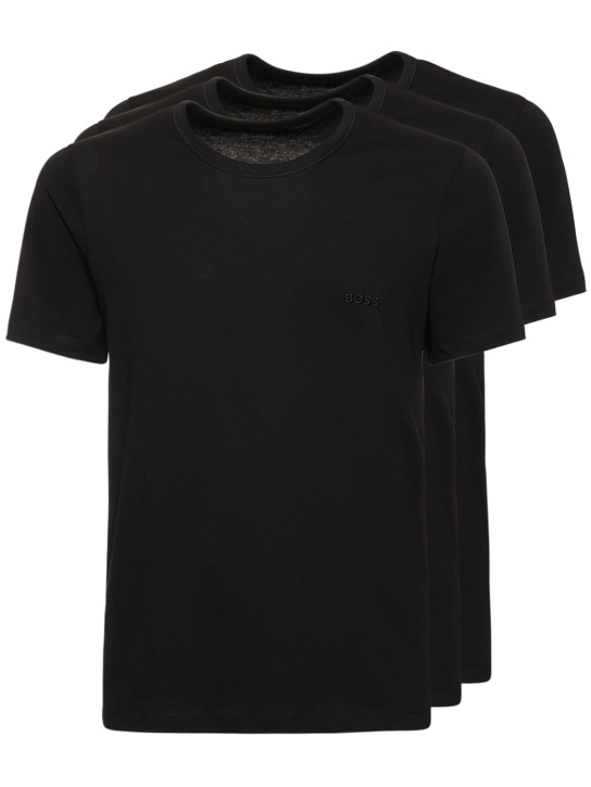Boss: Pack of 3 cotton crewneck t-shirts - Black - men_0 | Luisa Via Roma