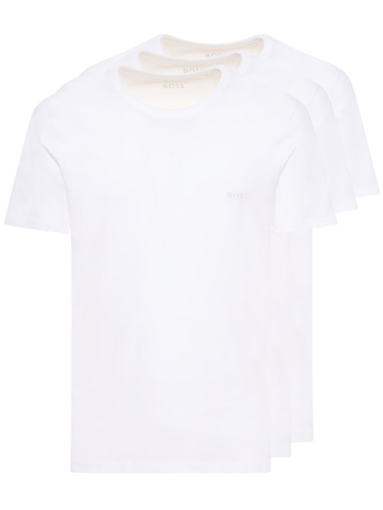 Boss: Pack of 3 cotton crewneck t-shirts - Beyaz - men_0 | Luisa Via Roma