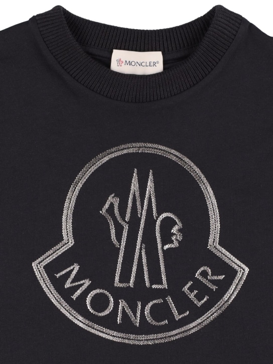 Moncler: Logo印花棉质平纹针织T恤 - 黑色 - kids-girls_1 | Luisa Via Roma