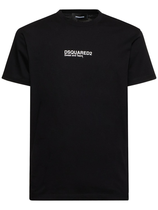 Dsquared2: T-Shirt aus Baumwolljersey mit Logodruck - Schwarz - men_0 | Luisa Via Roma
