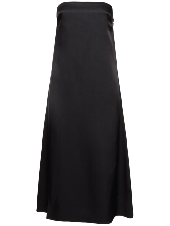 ANINE BING: Megan strapless silk satin midi dress - Black - women_0 | Luisa Via Roma