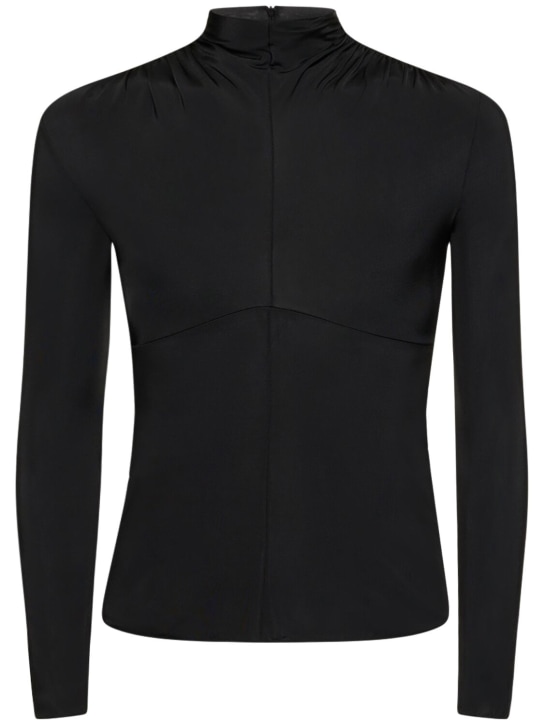 Jil Sander: Haut à manches longues en jersey de viscose drapée - Noir - women_0 | Luisa Via Roma