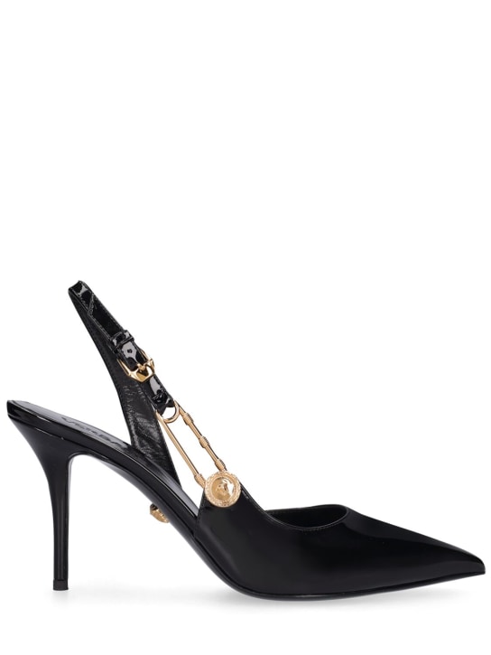 Versace: Zapatos de tacón de piel 95mm - Negro/Dorado - women_0 | Luisa Via Roma