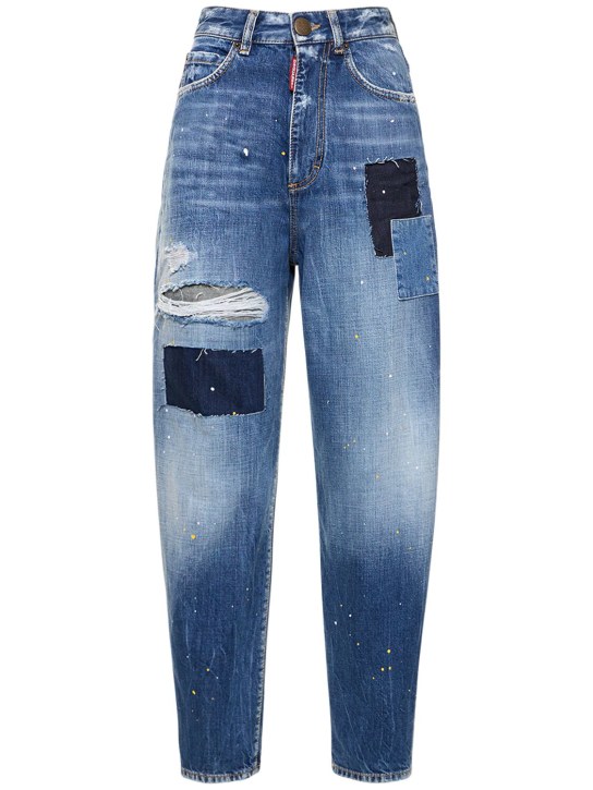 Dsquared2: Sassoon patchwork high waisted jeans - Blue - women_0 | Luisa Via Roma