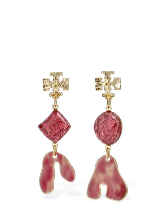 Tory Burch: Small Roxanne double-drop earrings - Altın/Pembe - women_0 | Luisa Via Roma