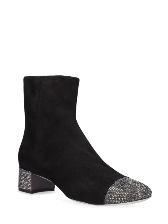 René Caovilla: 40mm Suede & crystals ankle boots - Black - women_1 | Luisa Via Roma