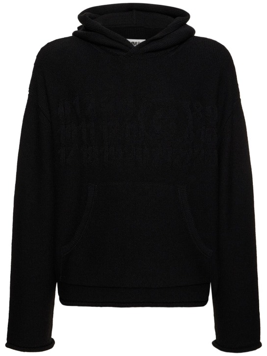 Jacquard logo loose wool knit hoodie - MM6 Maison Margiela - Men ...