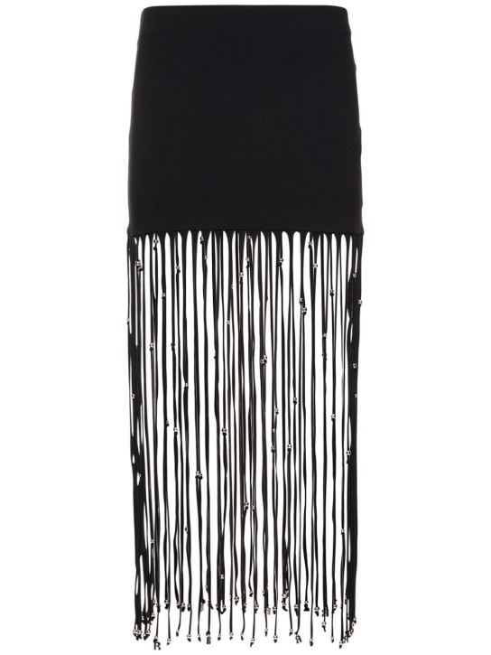Rotate: Falda maxi de jersey con flecos - Negro - women_0 | Luisa Via Roma