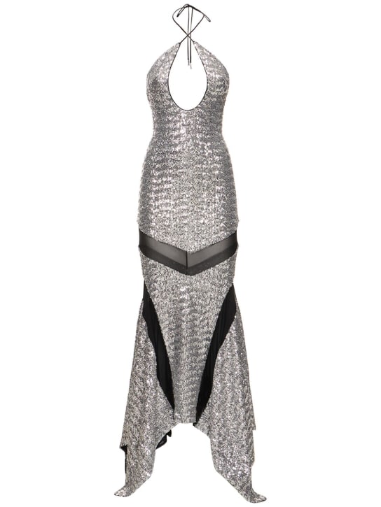 The Attico: Saskia sequined long dress - Silver/Black - women_0 | Luisa Via Roma