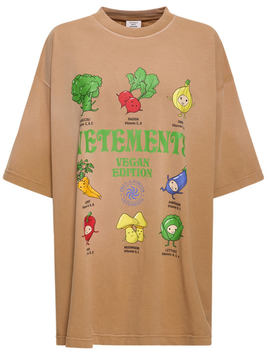 VETEMENTS: Vegan printed cotton t-shirt - Brown - women_0 | Luisa Via Roma