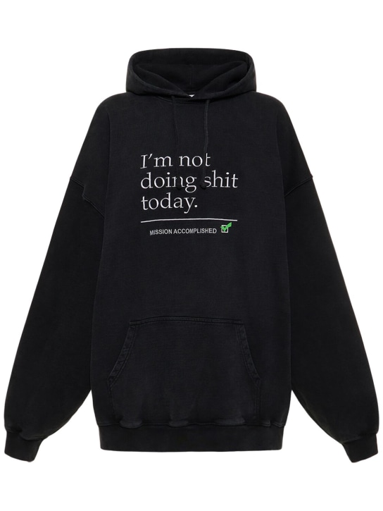 VETEMENTS: Not Doing Shit embroidered cotton hoodie - Black - women_0 | Luisa Via Roma