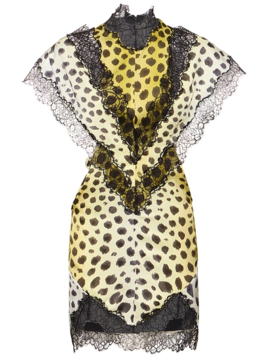 The Attico: Jace printed satin & lace mini dress - Yellow/Black - women_0 | Luisa Via Roma