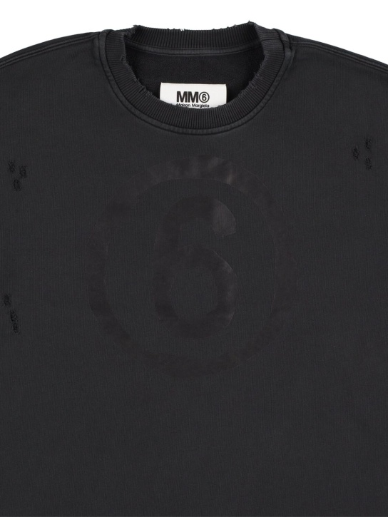 MM6 Maison Margiela: Logo print cotton sweat dress - Siyah - kids-girls_1 | Luisa Via Roma